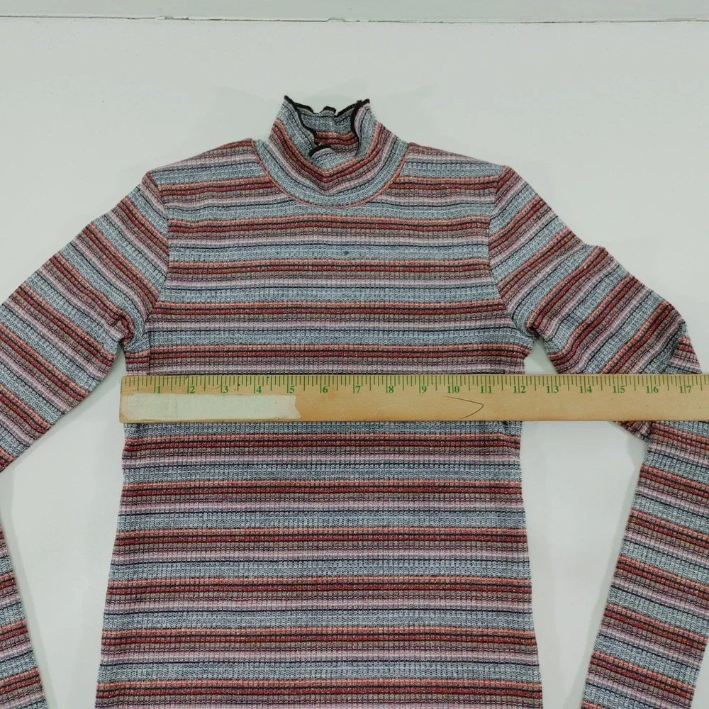 Art Class Striped Mock Neck Long Sleeve Top Girls Size‎ M 7 8 Red Gray Metallic